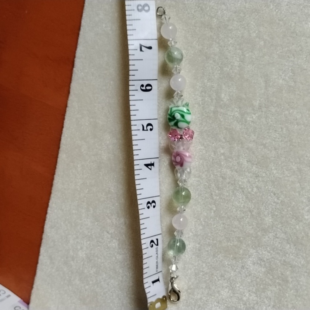 🩷HAND CRAFTED LAMP WORK CANDY SHAPED BEADS WITH SWAROVSKI CRYSTALS &FLUORITE🩷 - Picture 6 of 6